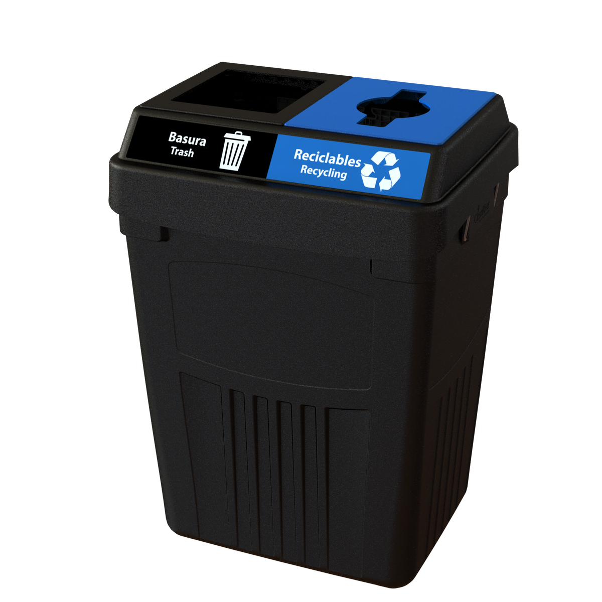Flex E™ 2-Stream Waste + Recycling Bin – Black – No Backboard – 50 Gallon