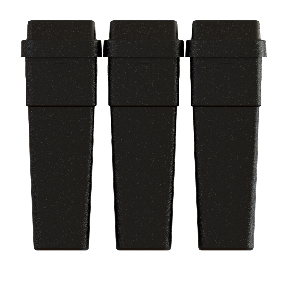 LeanStream™ 3-Stream Waste + Recycling + Compost Container – Black – No Backboard – 69 Gallon