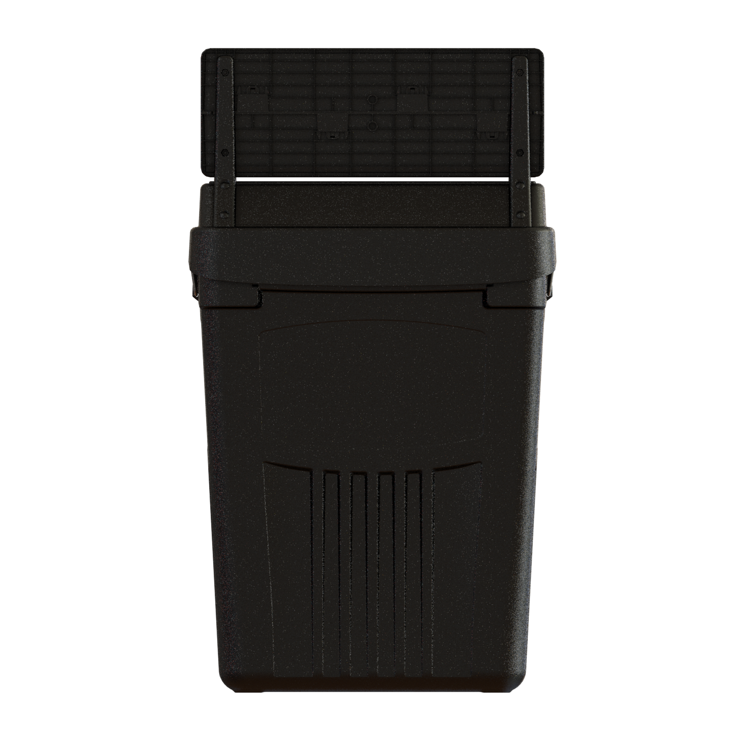 Flex E 2-stream waste and recycling bin in black, 50-gallon indoor container, with backboard