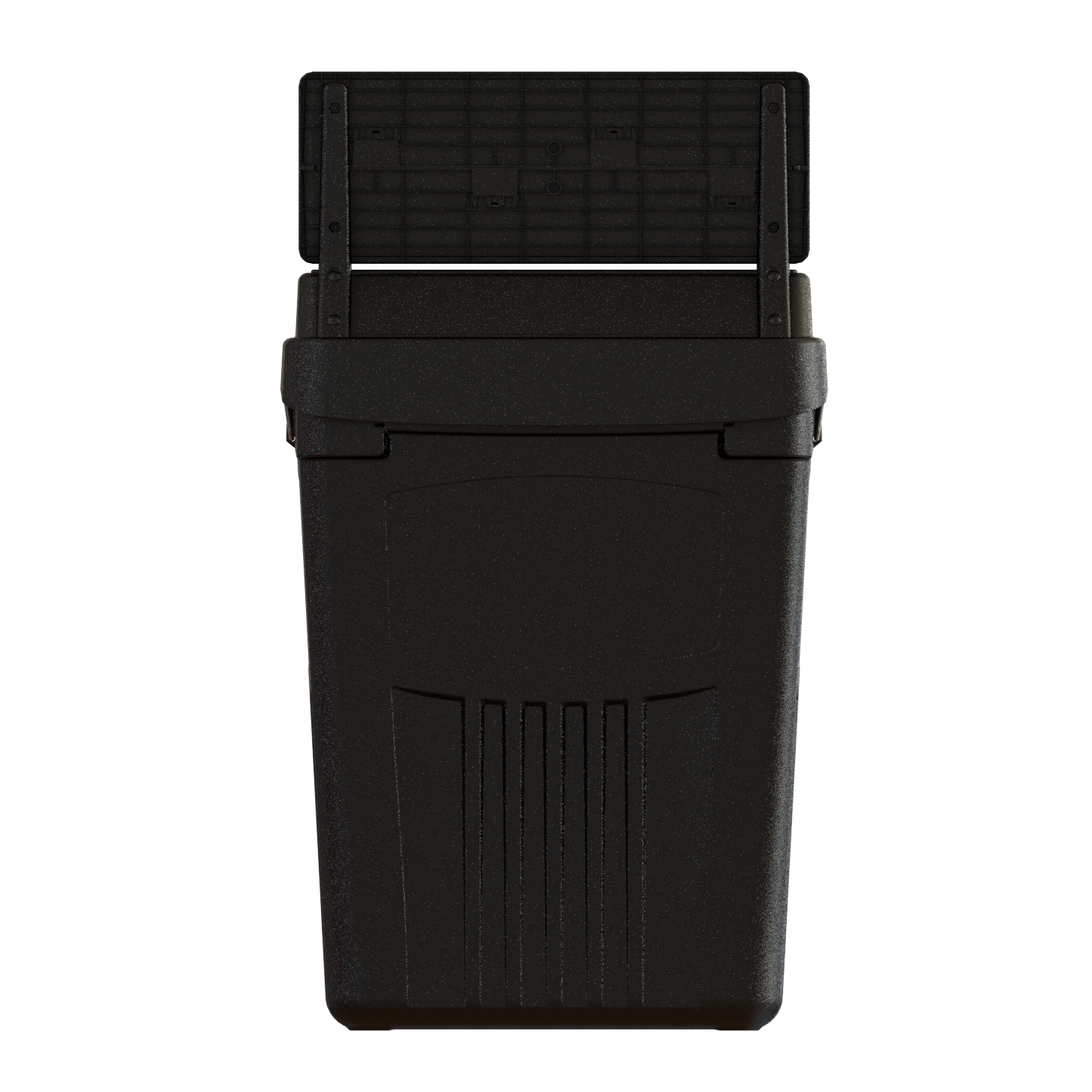 Flex E 2-stream waste and recycling bin in black, 50-gallon indoor container, with backboard