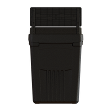 Flex E 2-stream waste and recycling bin in black, 50-gallon indoor container, with backboard