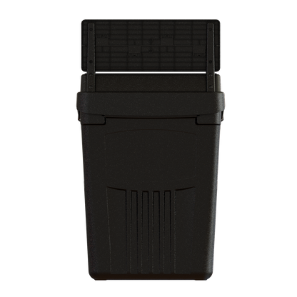 Flex E 2-stream waste and recycling bin in black, 50-gallon indoor container, with backboard