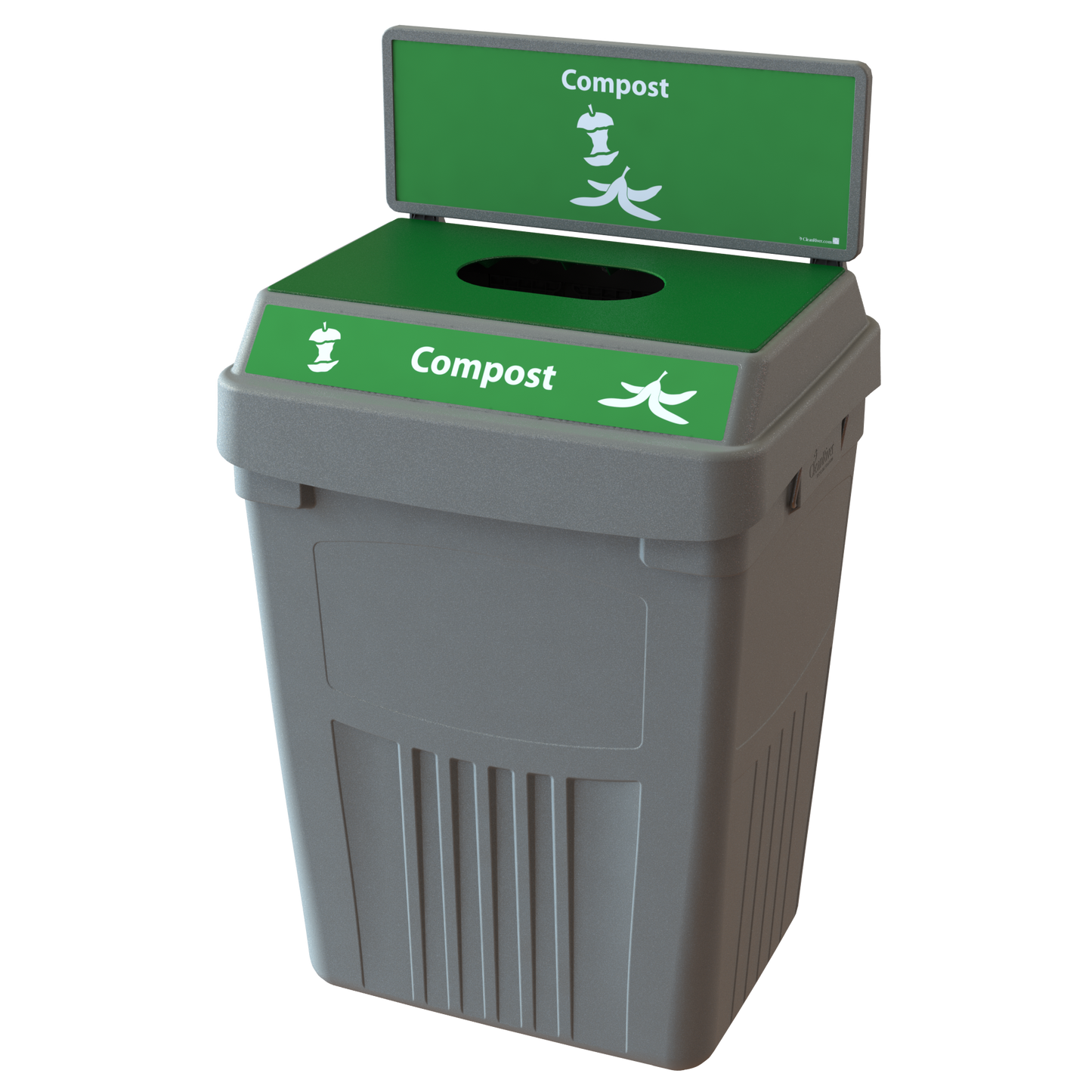 Flex E 1-stream compost bin in grey, 50-gallon indoor container, with backboard