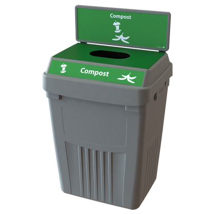 Flex E 1-stream compost bin in grey, 50-gallon indoor container, with backboard