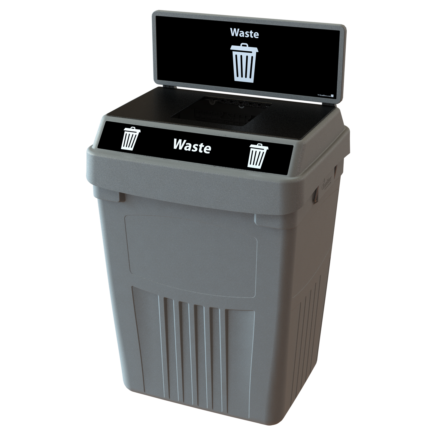 Flex E™ 1-Stream Waste Bin – Grey – With Backboard – 50 Gallon