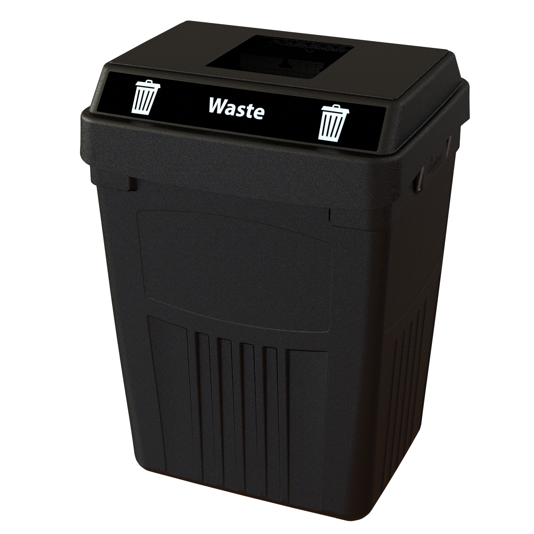 Flex E 1-stream waste bin in black, 50-gallon indoor container, no backboard
