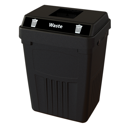 Flex E 1-stream waste bin in black, 50-gallon indoor container, no backboard
