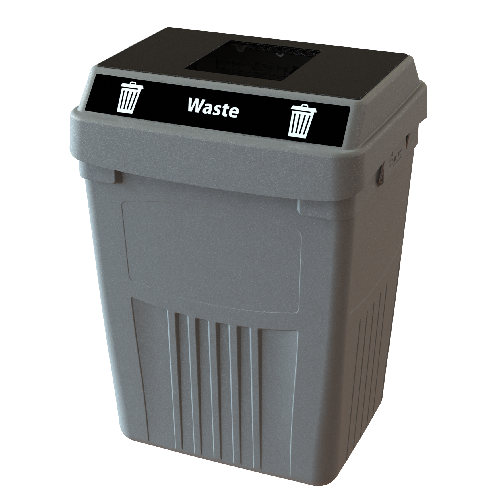 Flex E 1-stream waste bin in black, 50-gallon indoor container, no backboard
