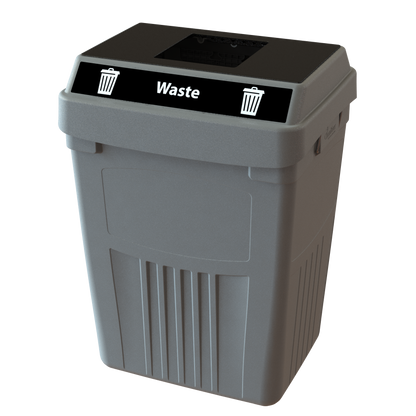 Flex E 1-stream waste bin in black, 50-gallon indoor container, no backboard