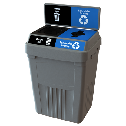 Flex E™ 2-Stream Waste + Recycling Bin – Grey – With Backboard – 50 Gallon