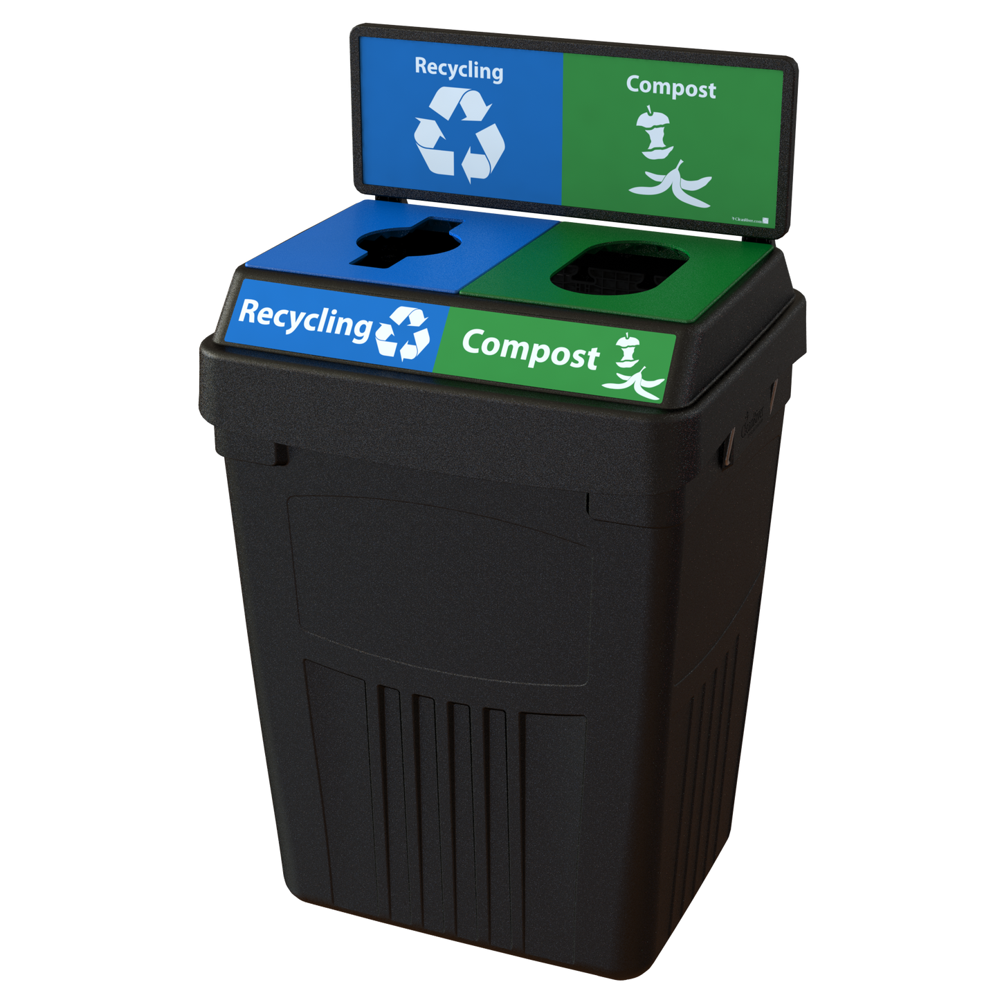 Flex E™ 2-Stream Recycling + Compost Bin – Black – With Backboard – 50 Gallon
