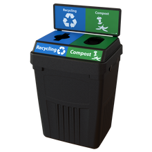 Flex E™ 2-Stream Recycling + Compost Bin – Black – With Backboard – 50 Gallon