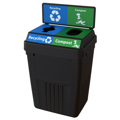Flex E™ 2-Stream Recycling + Compost Bin – Black – With Backboard – 50 Gallon