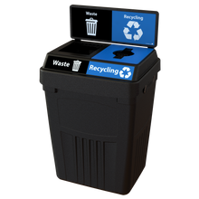 Flex E™ 2-Stream Waste + Recycling Bin – Black – With Backboard – 50 Gallon