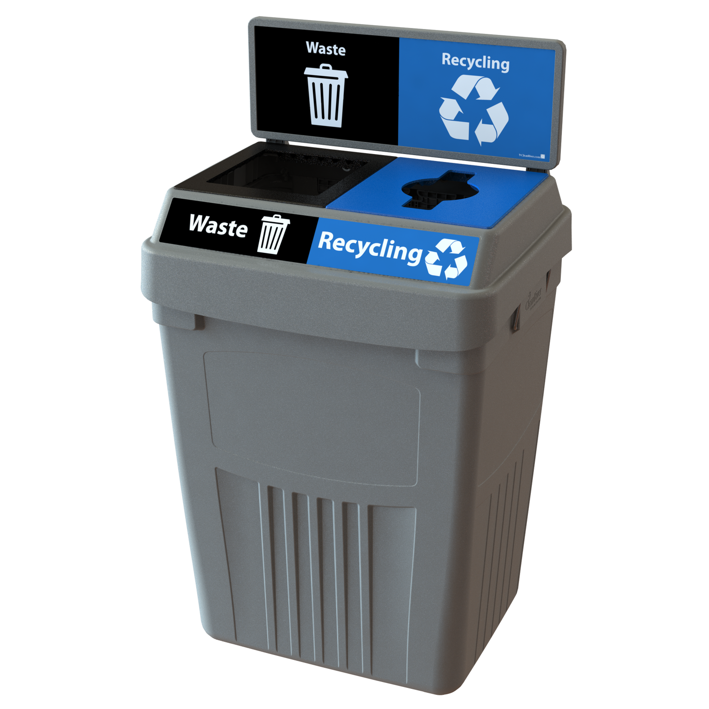Flex E™ 2-Stream Waste + Recycling Bin – Grey – With Backboard – 50 Gallon