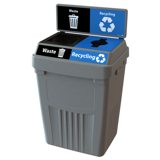 Flex E™ 2-Stream Waste + Recycling Bin – Grey – With Backboard – 50 Gallon