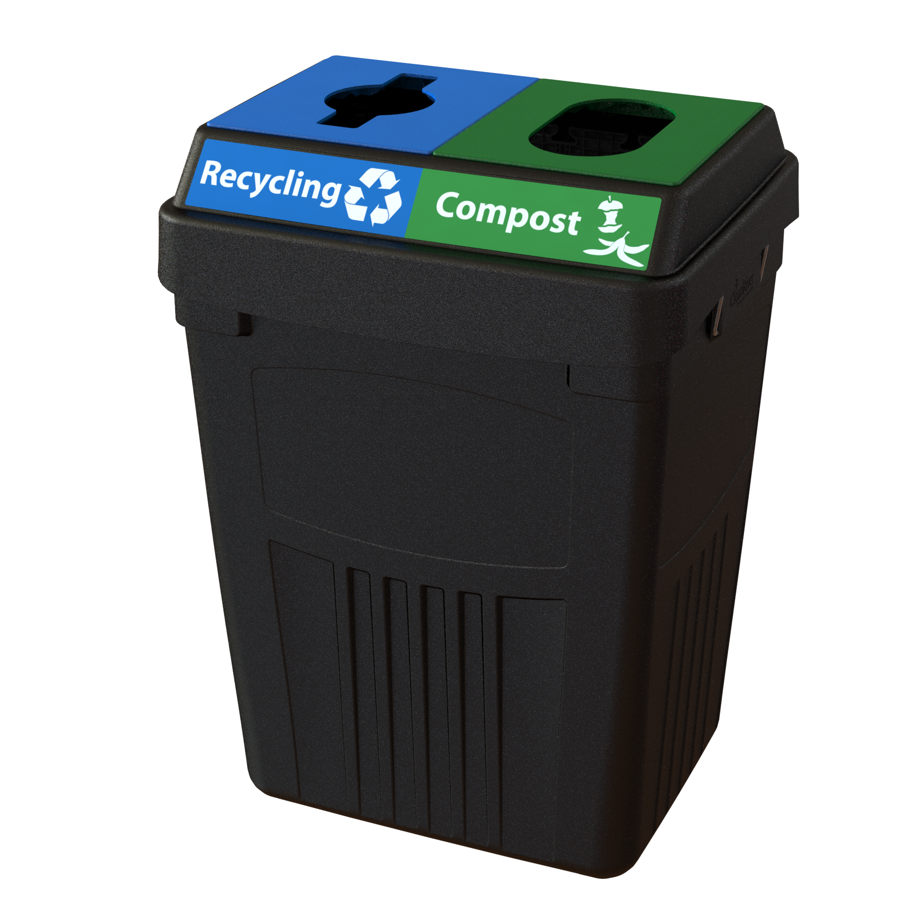 Flex E 2-stream recycling and compost bin in black, 50-gallon indoor container, no backboard