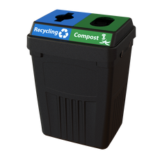 Flex E 2-stream recycling and compost bin in black, 50-gallon indoor container, no backboard