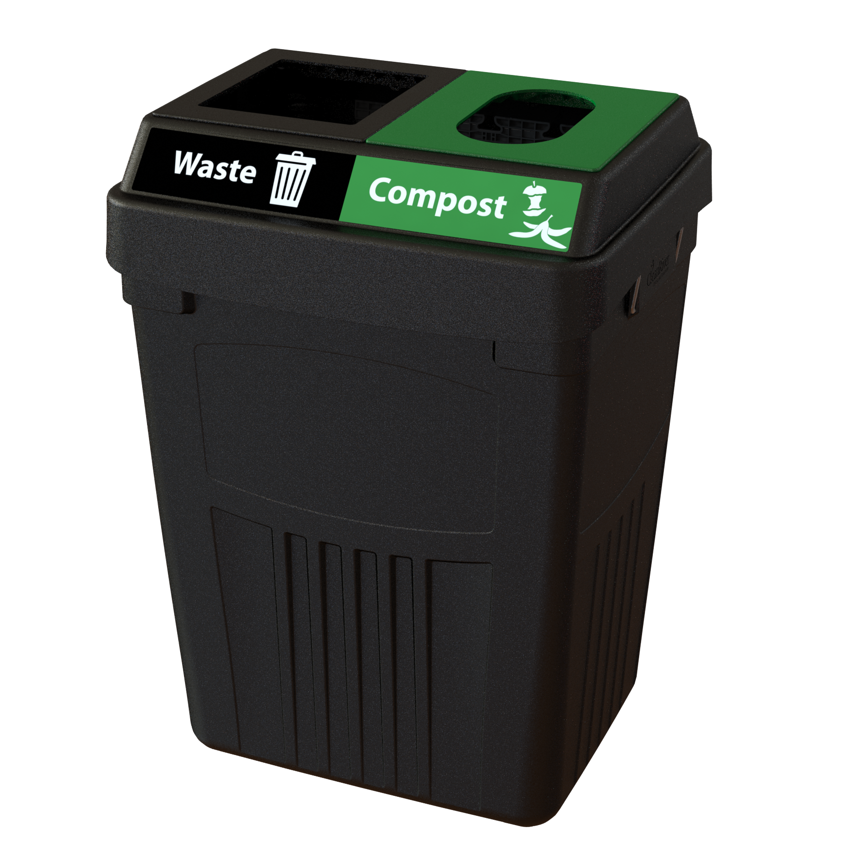 Flex E 2-stream waste and compost bin in black, 50-gallon indoor container, no backboard