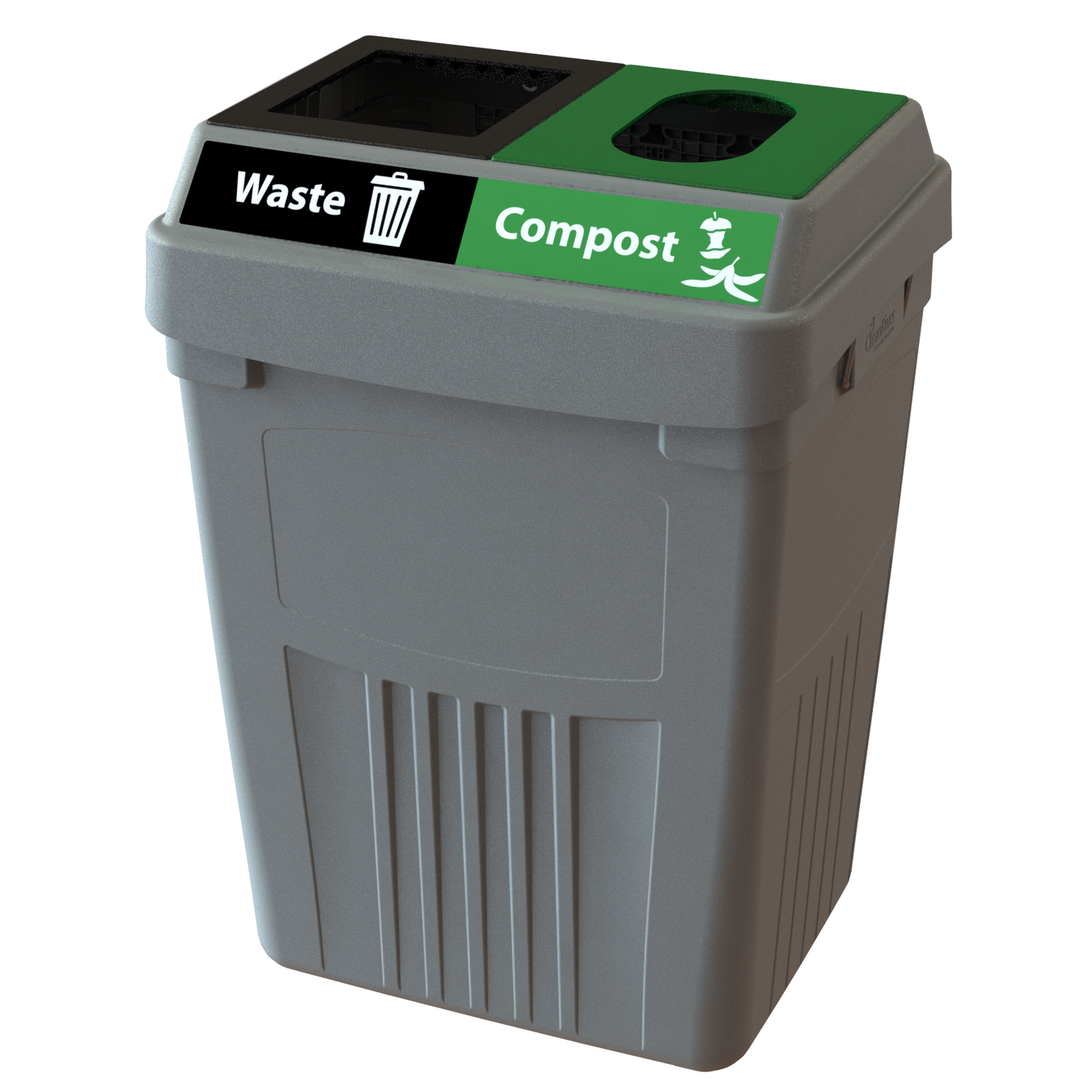 Flex E 2-stream waste and compost bin in grey, 50-gallon indoor container, no backboard