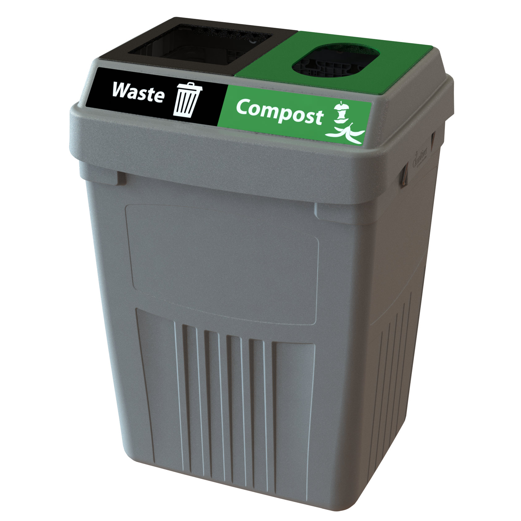 Flex E 2-stream waste and compost bin in grey, 50-gallon indoor container, no backboard