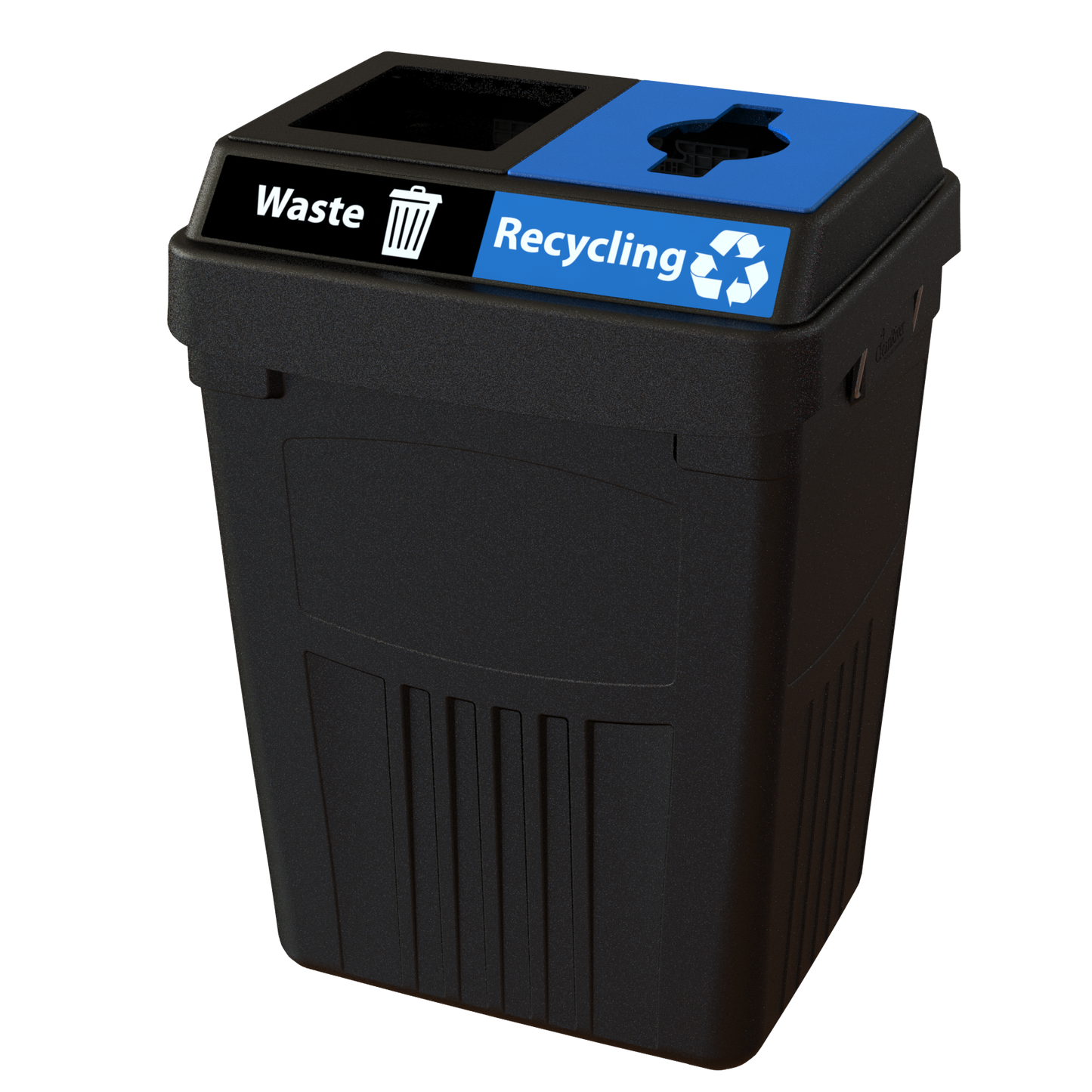 Flex E 2-stream waste and recycling bin in black, 50-gallon indoor container, no backboard