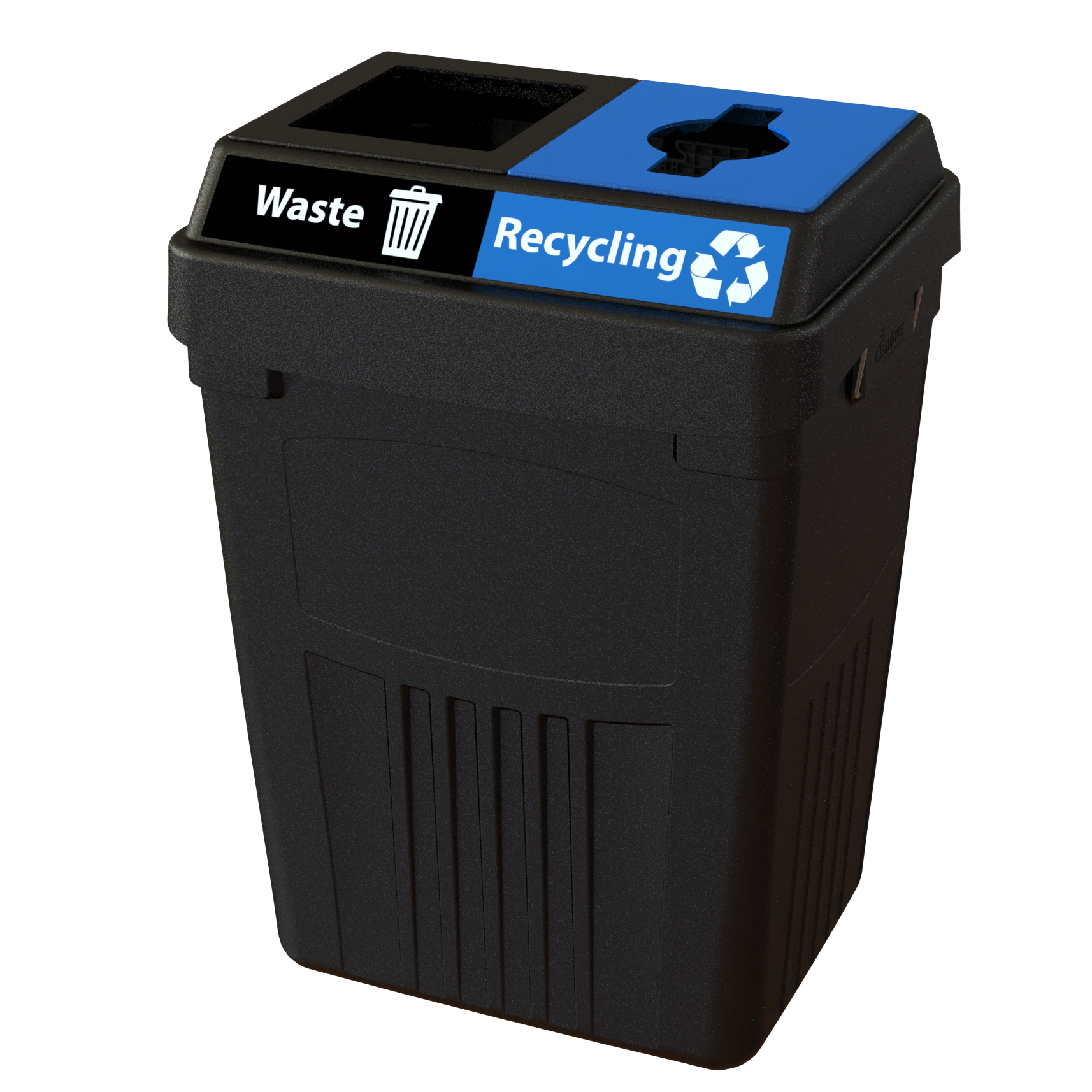 Flex E 2-stream waste and recycling bin in black, 50-gallon indoor container, no backboard