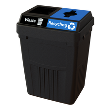 Flex E 2-stream waste and recycling bin in black, 50-gallon indoor container, no backboard