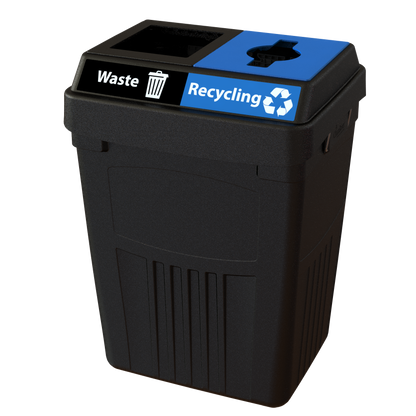 Flex E 2-stream waste and recycling bin in black, 50-gallon indoor container, no backboard