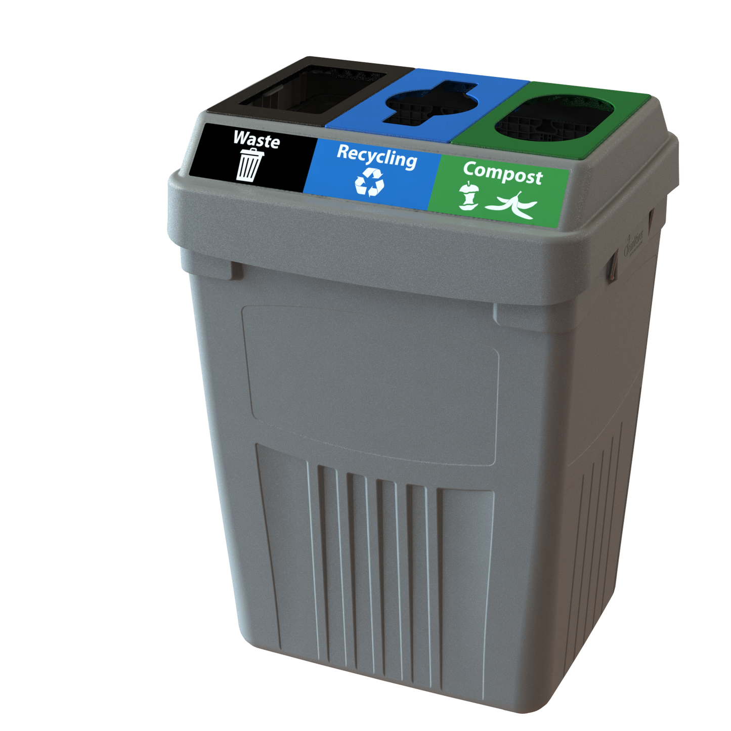 Flex E™ 3-Stream Waste + Recycling + Compost Bin – Grey – No Backboard – 50 Gallon