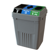 Flex E™ 3-Stream Waste + Recycling + Compost Bin – Grey – No Backboard – 50 Gallon