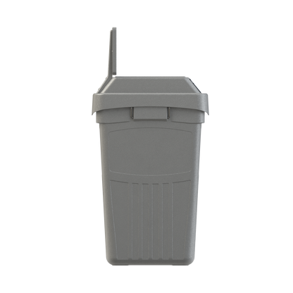 Flex E 3-stream waste, recycling, and compost bin in grey, 50-gallon indoor container, with backboard