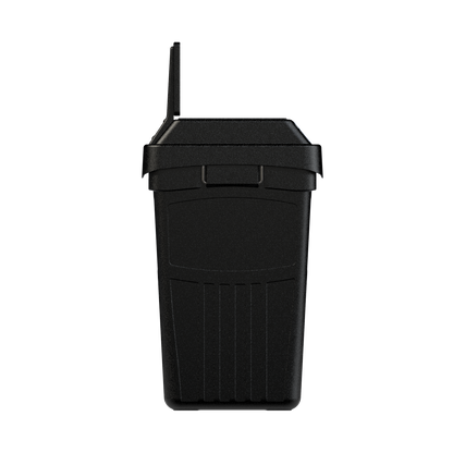 Flex E 3-stream waste, recycling, and compost bin in black, 50-gallon indoor container, with backboard