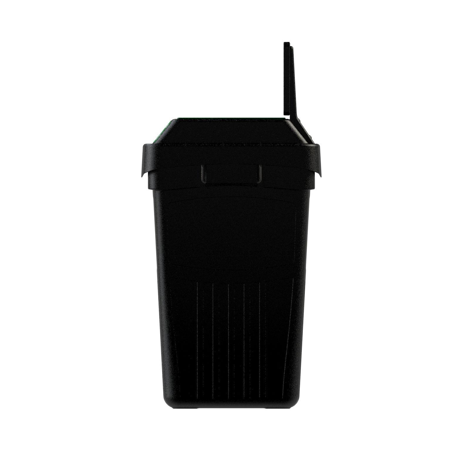 Flex E 3-stream waste, recycling, and compost bin in black, 50-gallon indoor container, with backboard