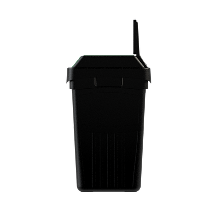 Flex E 3-stream waste, recycling, and compost bin in black, 50-gallon indoor container, with backboard