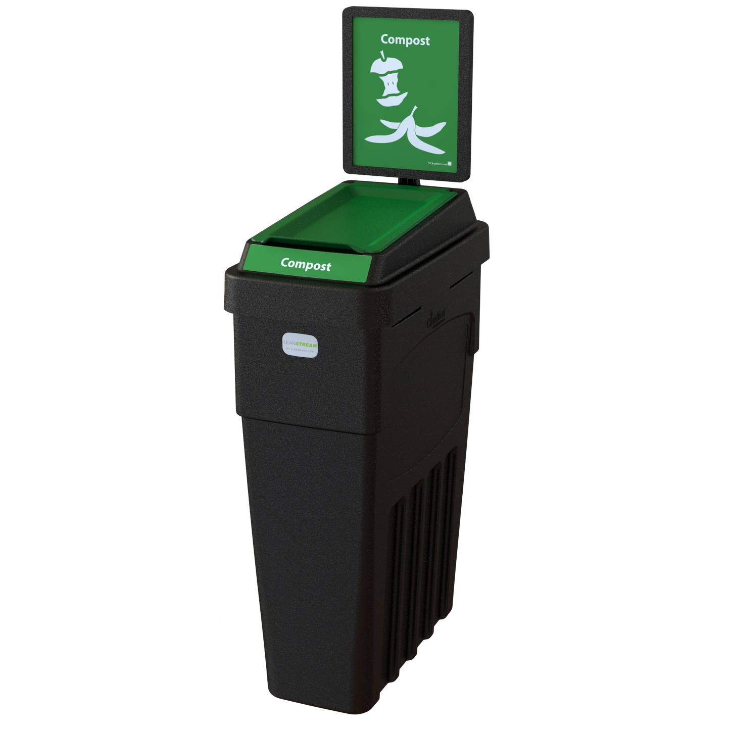 Compact LeanStream 1-stream 23-gallon container for compost. Space-efficient indoor solution built from recycled plastic to support high-traffic waste diversion programs.