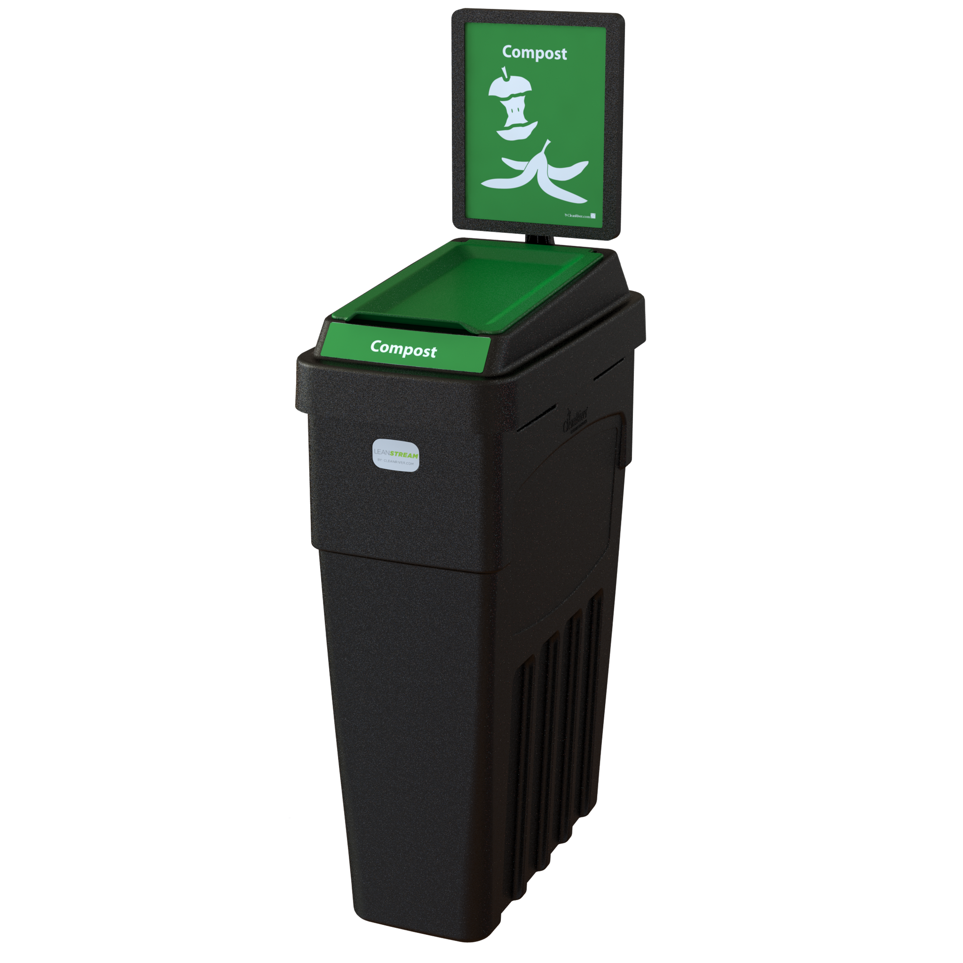 Compact LeanStream 1-stream 23-gallon container for compost. Space-efficient indoor solution built from recycled plastic to support high-traffic waste diversion programs.