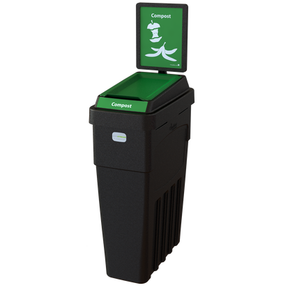 Compact LeanStream 1-stream 23-gallon container for compost. Space-efficient indoor solution built from recycled plastic to support high-traffic waste diversion programs.