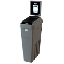 LeanStream 1-stream waste container in black, compact indoor recycling and waste bin, with backboard