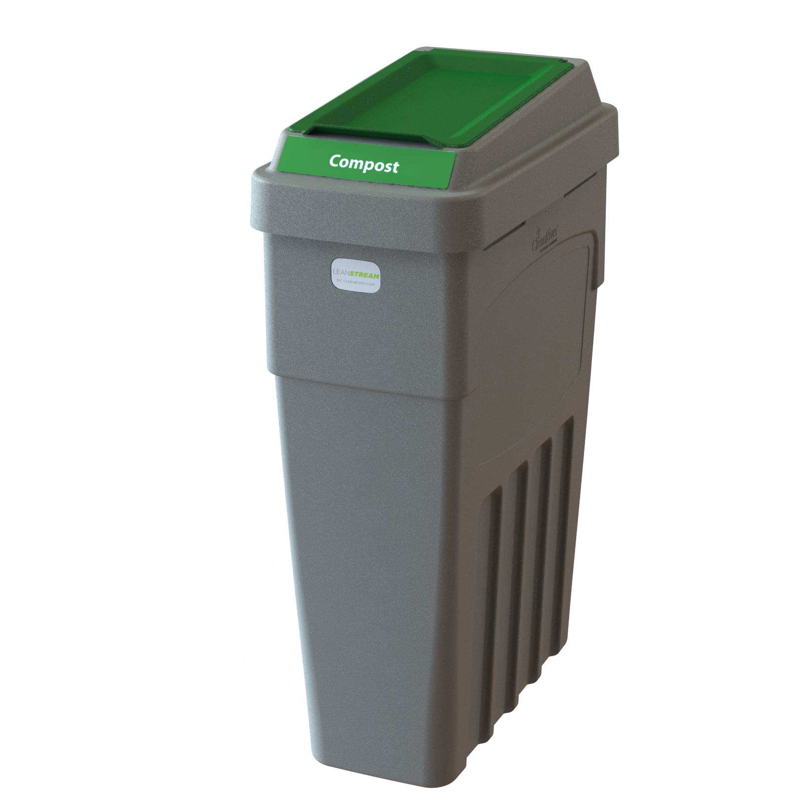 LeanStream 1-stream compost container in grey, compact indoor recycling and waste bin, no backboard