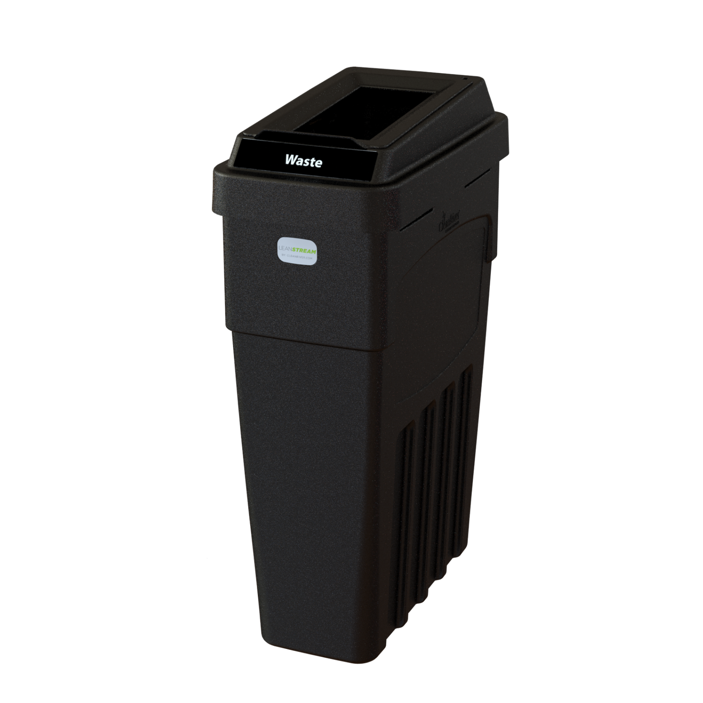 LeanStream 1-stream waste container in black, compact indoor recycling and waste bin, no backboard