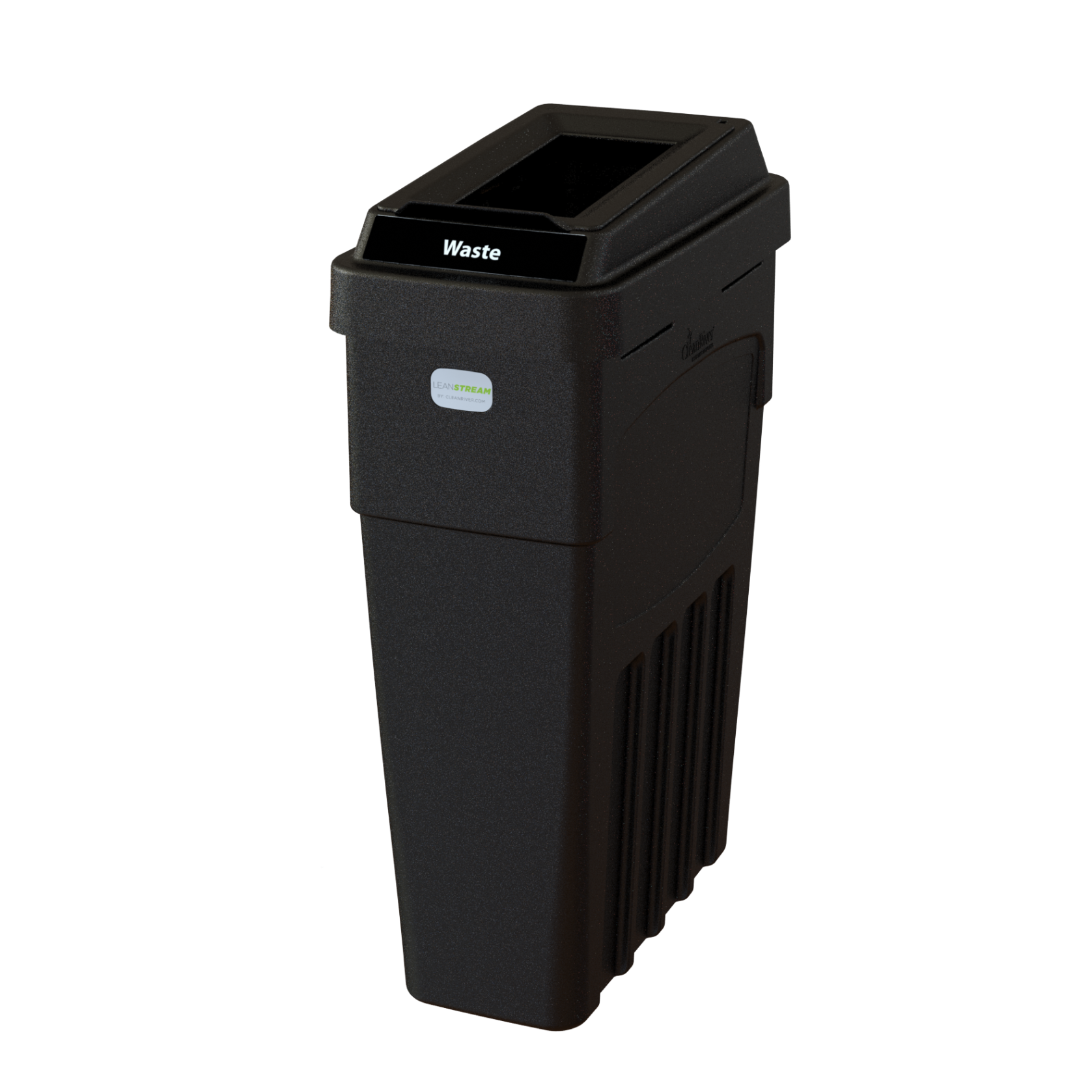 LeanStream 1-stream waste container in black, compact indoor recycling and waste bin, no backboard