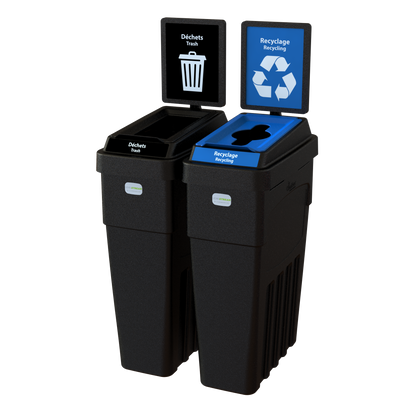 Conteneur à déchets et recyclage 2 flux LeanStream™ – Noir – Avec panneau arrière – 46 gallons