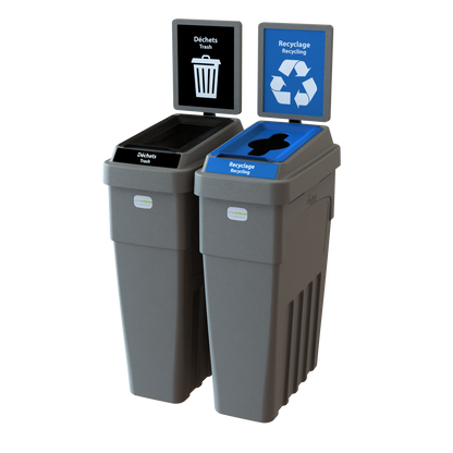 Conteneur de déchets et recyclage 2 flux LeanStream™ – Gris – Avec panneau arrière – 46 gallons