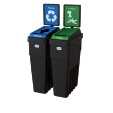Compact LeanStream 2-stream 46-gallon container for recycling and compost. Space-efficient indoor solution built from recycled plastic to support high-traffic waste diversion programs.