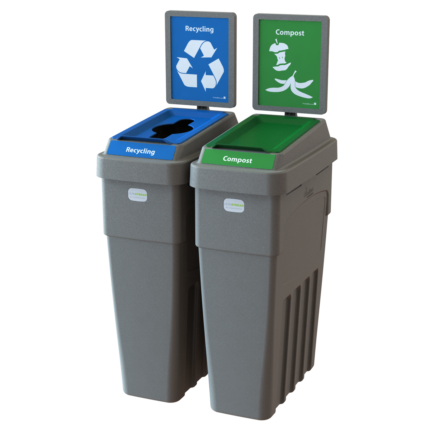 LeanStream™ 2-Stream Recycling + Compost Container – Grey – With Backboard – 46 Gallon