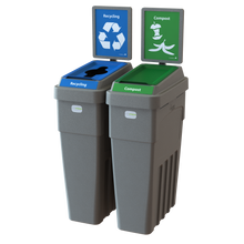 LeanStream™ 2-Stream Recycling + Compost Container – Grey – With Backboard – 46 Gallon