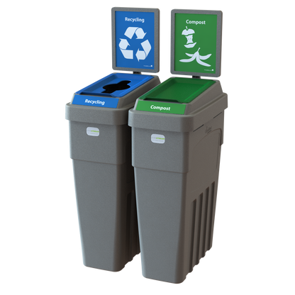 LeanStream™ 2-Stream Recycling + Compost Container – Grey – With Backboard – 46 Gallon