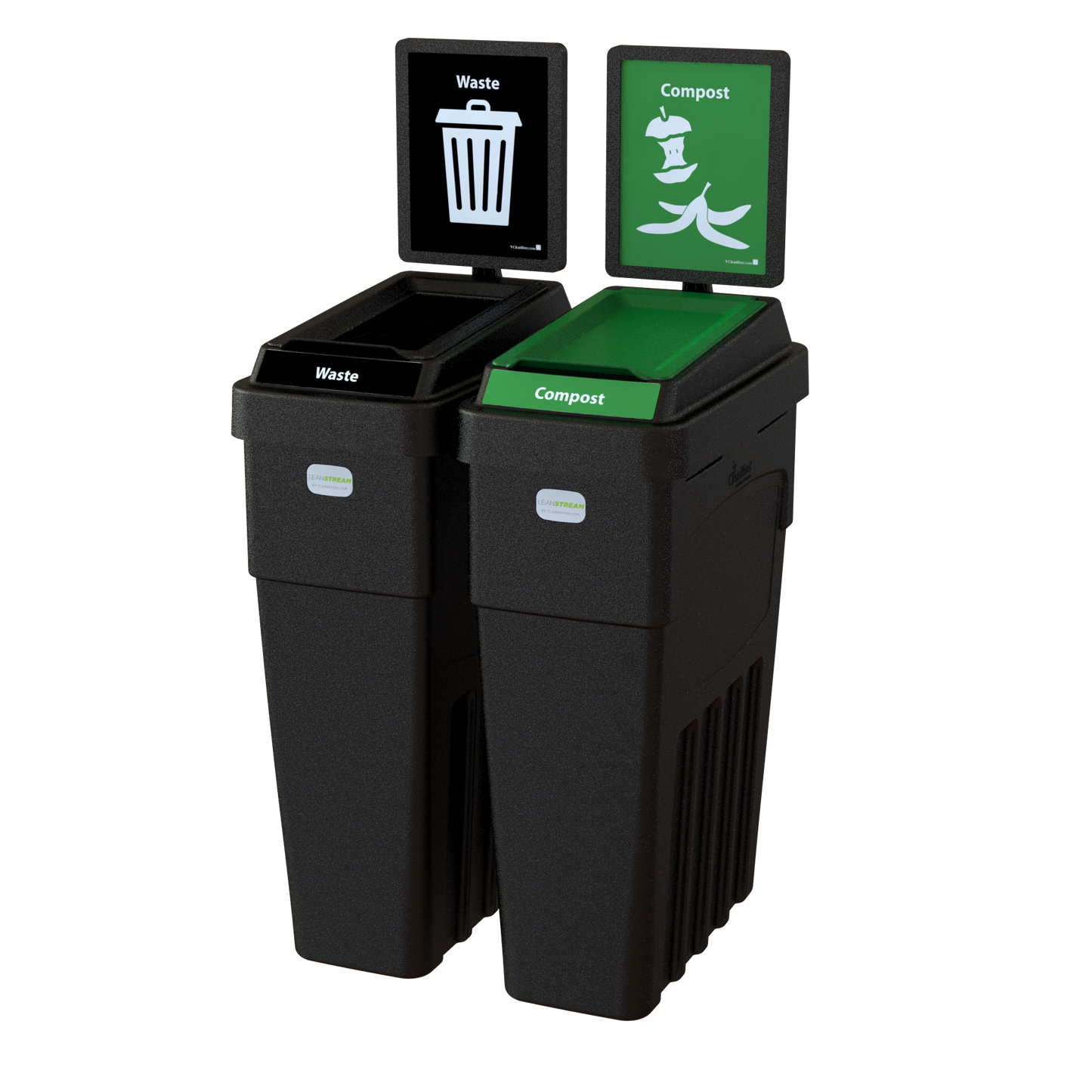 LeanStream™ 2-Stream Waste + Compost Container – Black – With Backboard – 46 Gallon