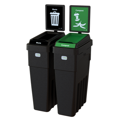 LeanStream™ 2-Stream Waste + Compost Container – Black – With Backboard – 46 Gallon